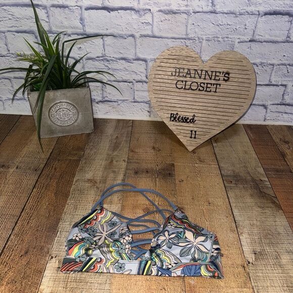 Victoria's Secret Sport Strappy Floral Sports Bra Small Blue Multicolor - Picture 6 of 10